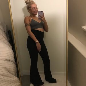 High waisted black flared work pants